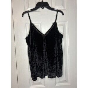 Ariat XS Black Velvet Tank Top Rhinestone Trim Camisole Western Boho Chic